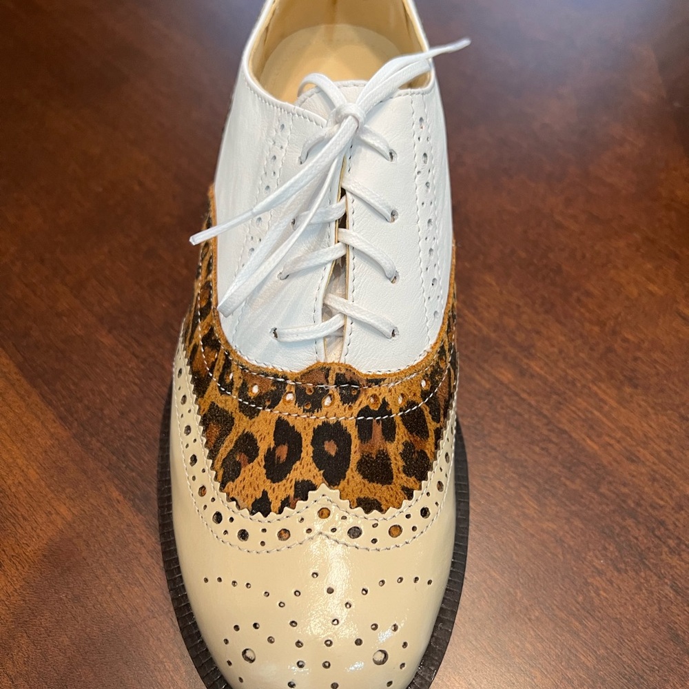 Girotti custom made Leopard Print Oxford Shoes - White and Tan